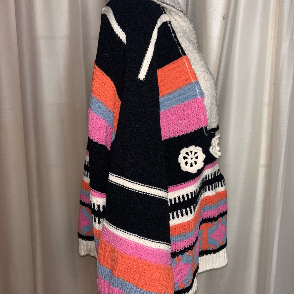 POL Half-Zip Patchwork Chenille Stand Up Collar S… - image 4